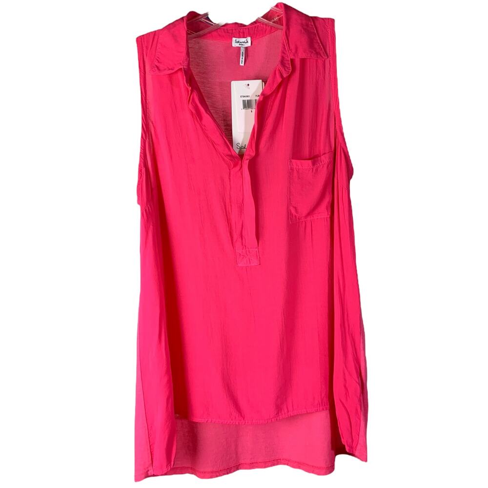 Splendid Blouse Womens‎ S Preppy Pink V-Neck Sleeveless Tank Top Cotton NWT $78